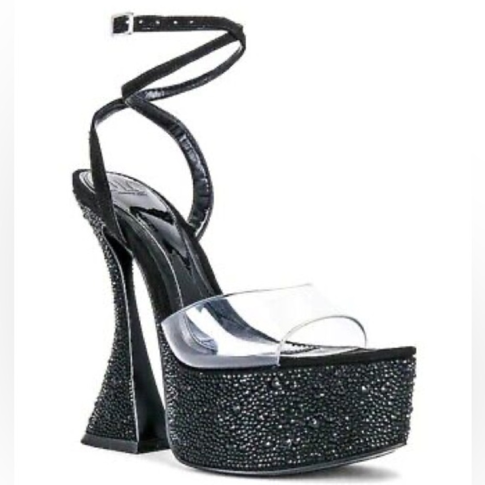 JLO Jennifer Lopez Beverly Black Embellished PVC Strap Platform Heel Size 6